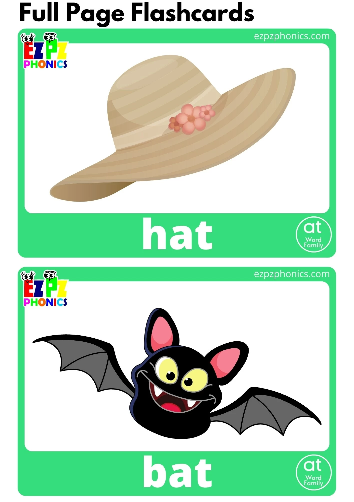 AT Word Family Full Page Flashcards With Words Free PDF Download or View Online Phonics Flashcards Pack Great for Homeschool and Kindergarten Students